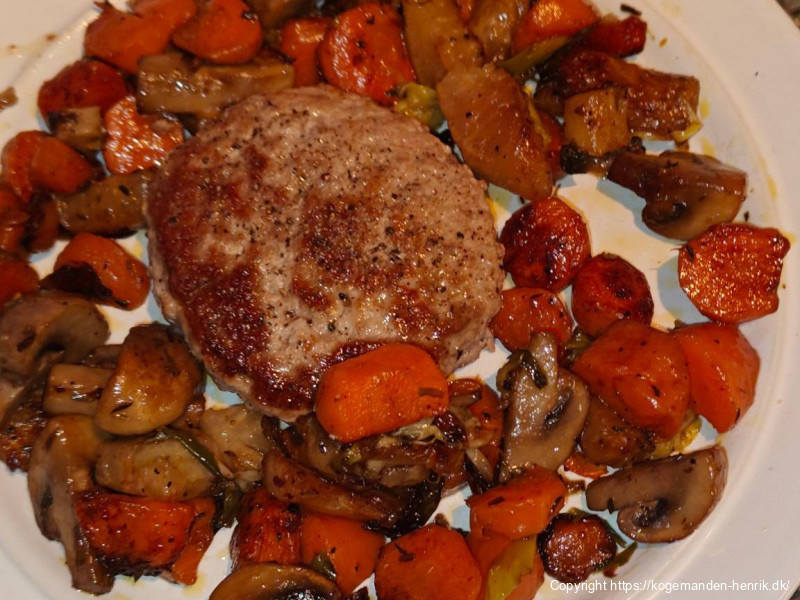 Crépinetter af hakket kød med rustikke vintergrøntsager