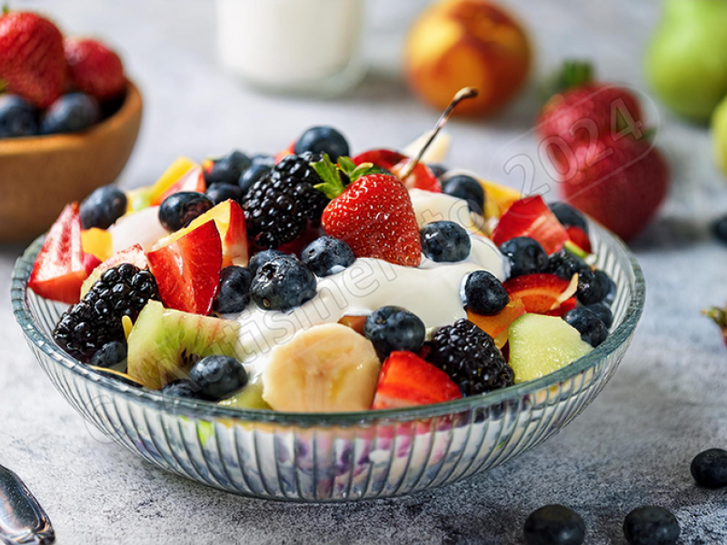 Frugtsalat med diabetes-venlig vaniljecreme